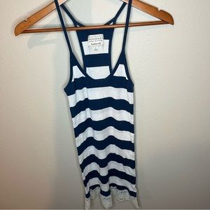 Abercrombie & Fitch Blue & White Striped Ribbed Lace Trim Tank Top